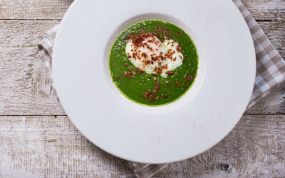 CREMA DI BROCCOLO DI TORBOLE, UOVO MORBIDO CBT E TERRA DI SPECK