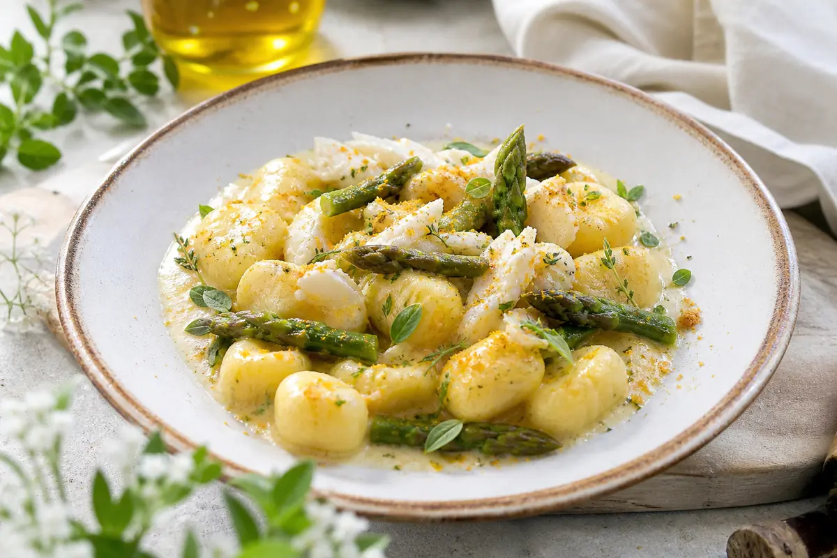 Gnocchi con baccal e asparagi